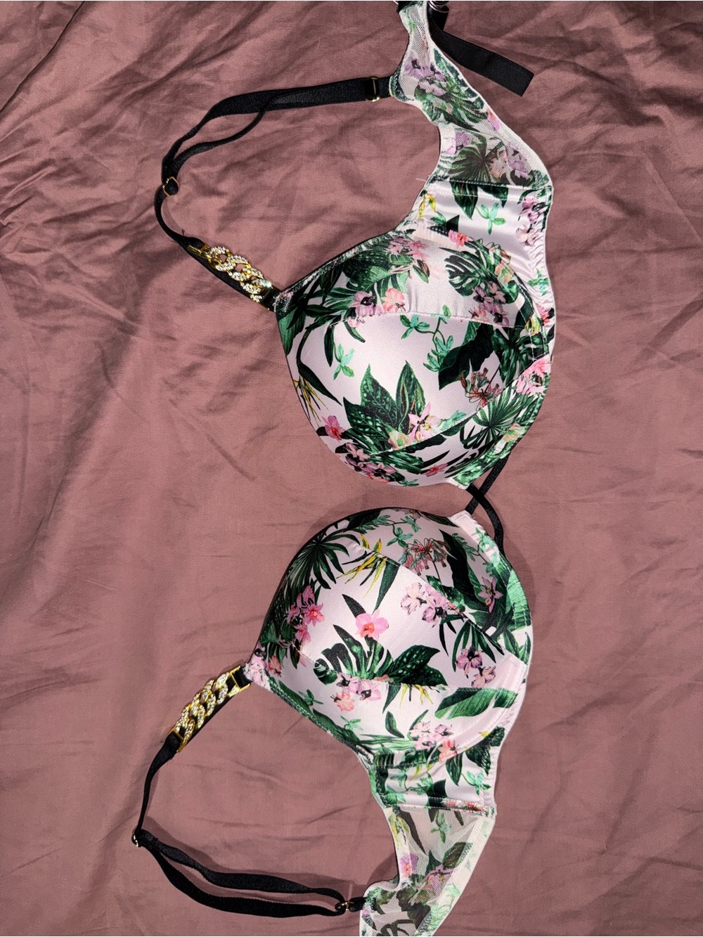 Victoria Secret PINK gold metal chain detail push up bra 36B